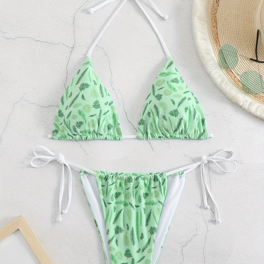 Damen trendiger Triangel-Bikini mit botanischem Muster R&B