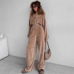 Damen nan Samt-Loungewear-Zweiteiler mit kurzem Frontzip, elastischem Komfortbund und weitem Hosenbein R&B
