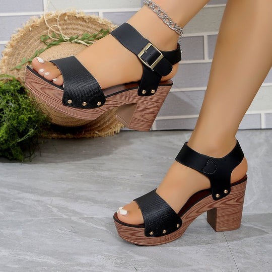 Damen elegante Espadrilles mit trendigem Blockabsatz und verstellbarem Riemen R&B