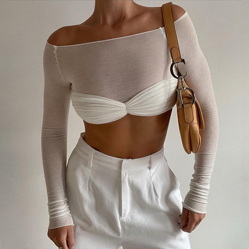 Damen Trendiges Cropped Oberteil mit Raffungen und Off-Shoulder Schnitt R&B