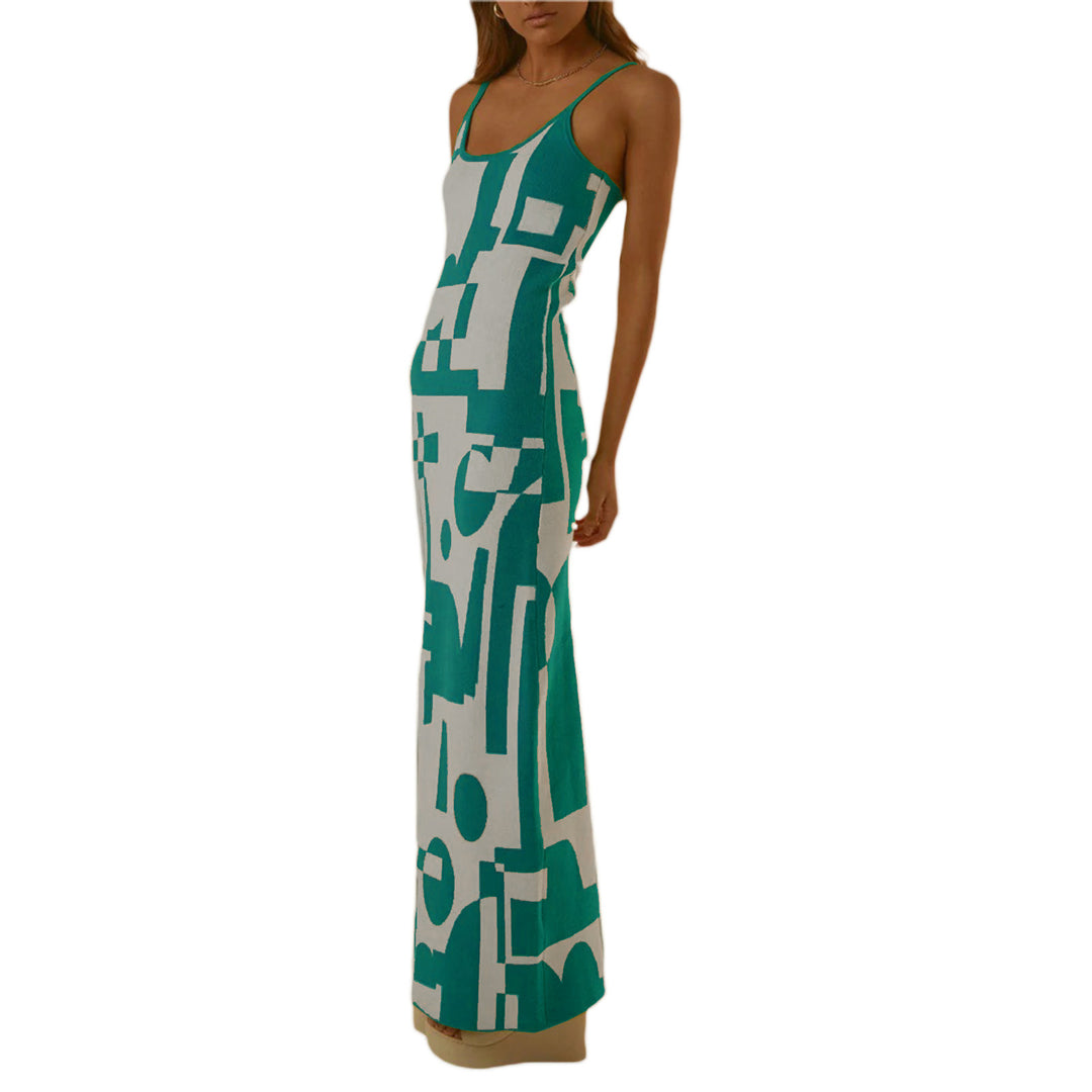 Damen Designer-Midi-Kleid mit stilvollem Grafikmuster R&B