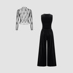 Damen elegante Spitzenbluse mit schmalem Schnitt und weitem Hosenanzug R&B
