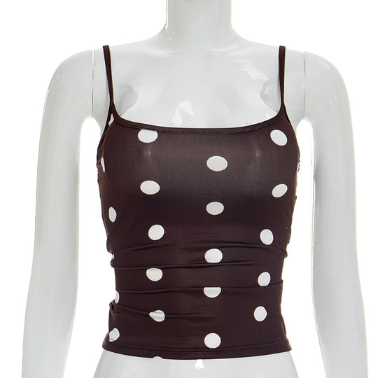 Damen ärmelloses Top mit verspieltem Polka-Dots Muster und figurbetontem Schnitt R&B