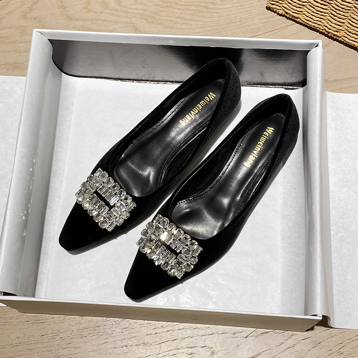 Damen elegante Ballerinas mit funkelndem Strass-Detail