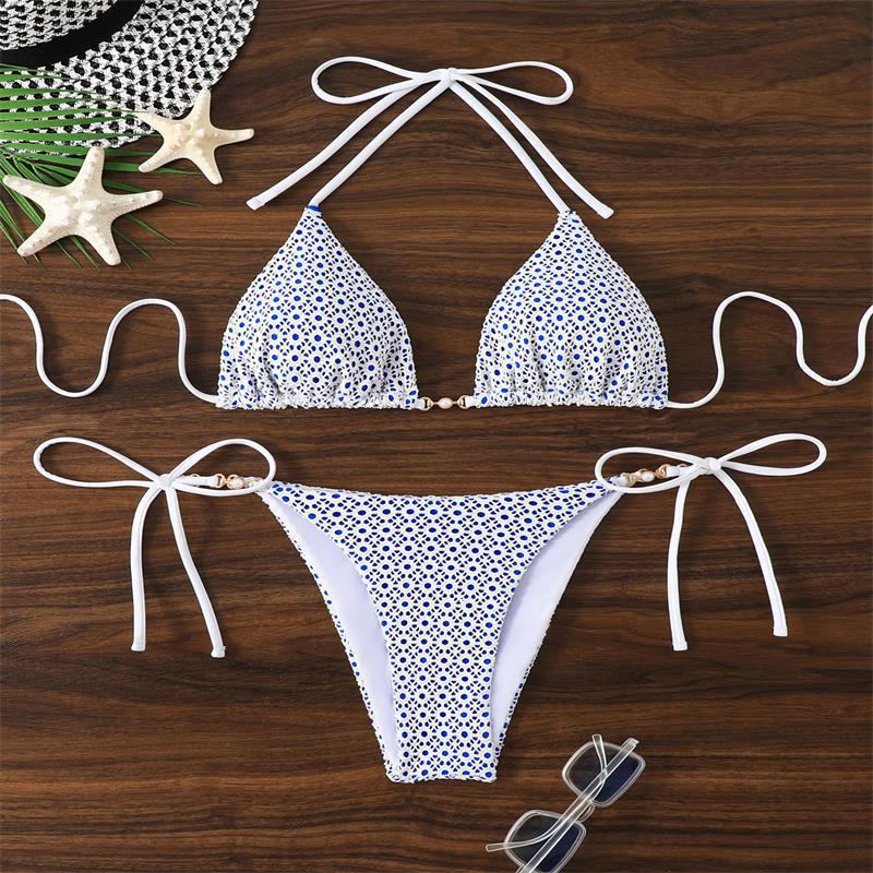 Damen Triangelbikini mit raffinierten Schleifen und modischem Punktmuster R&B