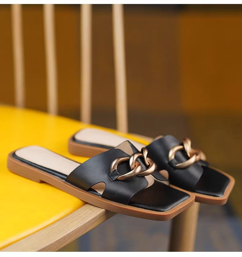 Damen Elegante Slipper mit modischem Kettendetail und bequemem Fußbett R&B