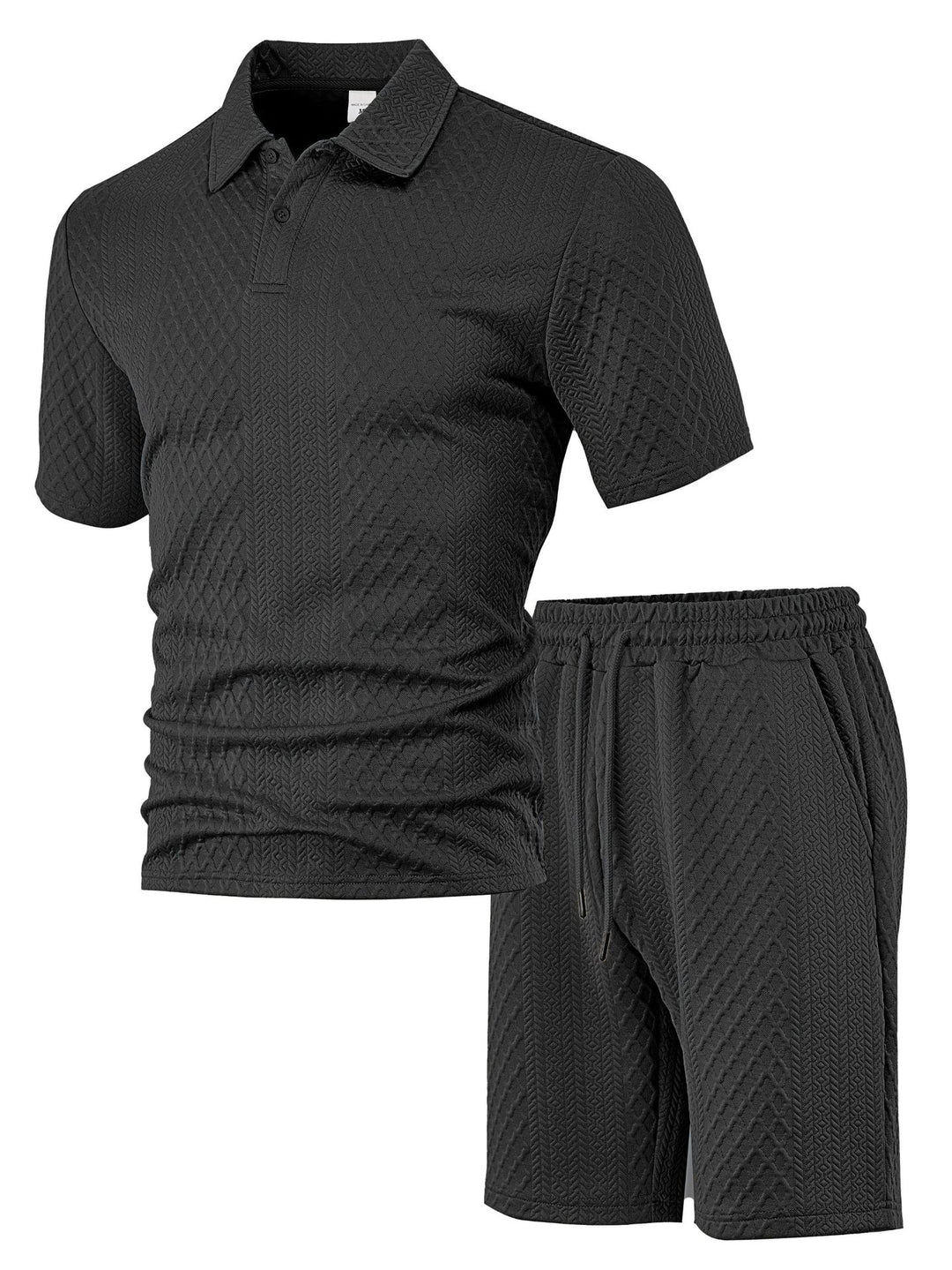 Herren nan strukturiertes Poloshirt- und Bermudashorts-Set aus gesteppter Baumwollmischung R&B