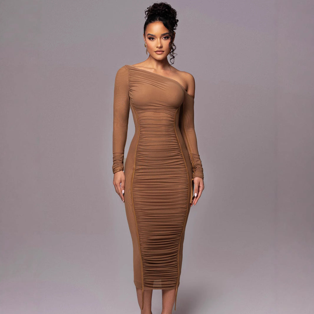 Damen Elegantes One-Shoulder Kleid mit Rüschen