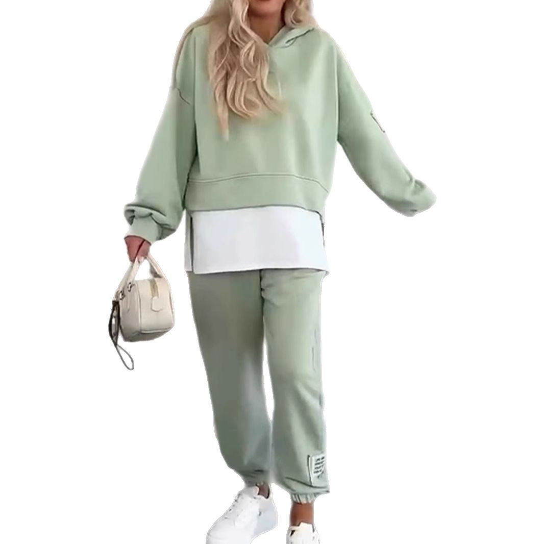 Damen nan kuscheliges kurzes Kapuzensweatshirt und Jogginghose-Set aus weicher Baumwollmischung R&B