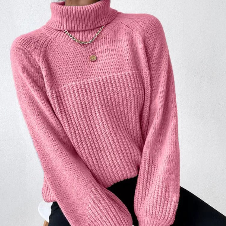 Damen Strickpullover mit hochgeschlossenem Kragen und strukturiertem Rippdesign R&B