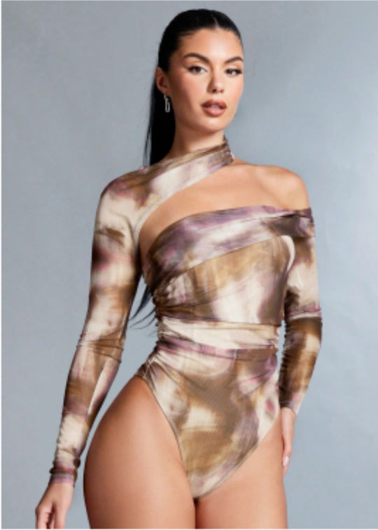 Damen Hochgeschlossener Bodysuit mit asymmetrischem Schnitt und raffinierten Drapierungen R&B