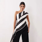 Damen asymmetrisches Wickeloberteil mit Streifenmuster R&B