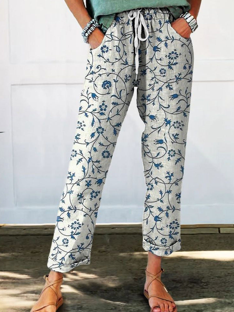 Damen Blumenmuster Freizeithose R&B