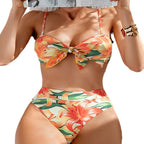 Damen Bikini-Set mit floralem Knotendesign und hohem Schnitt R&B