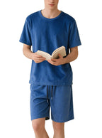 Herren nan Samtvelours Lounge-Set mit Rundhals-Kurzarmshirt und Kordelshorts R&B