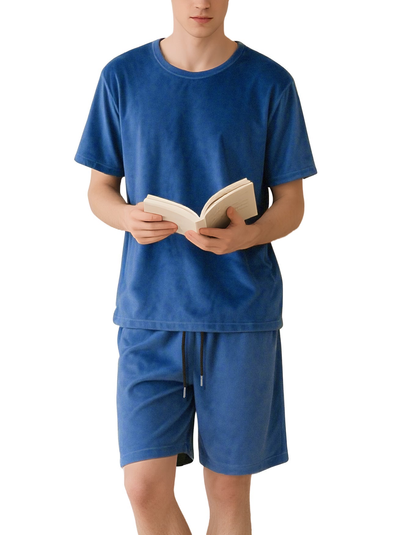 Herren nan Samtvelours Lounge-Set mit Rundhals-Kurzarmshirt und Kordelshorts R&B