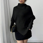 Damen Oversized Strickpullover mit hohem Kragen und asymmetrischer Form