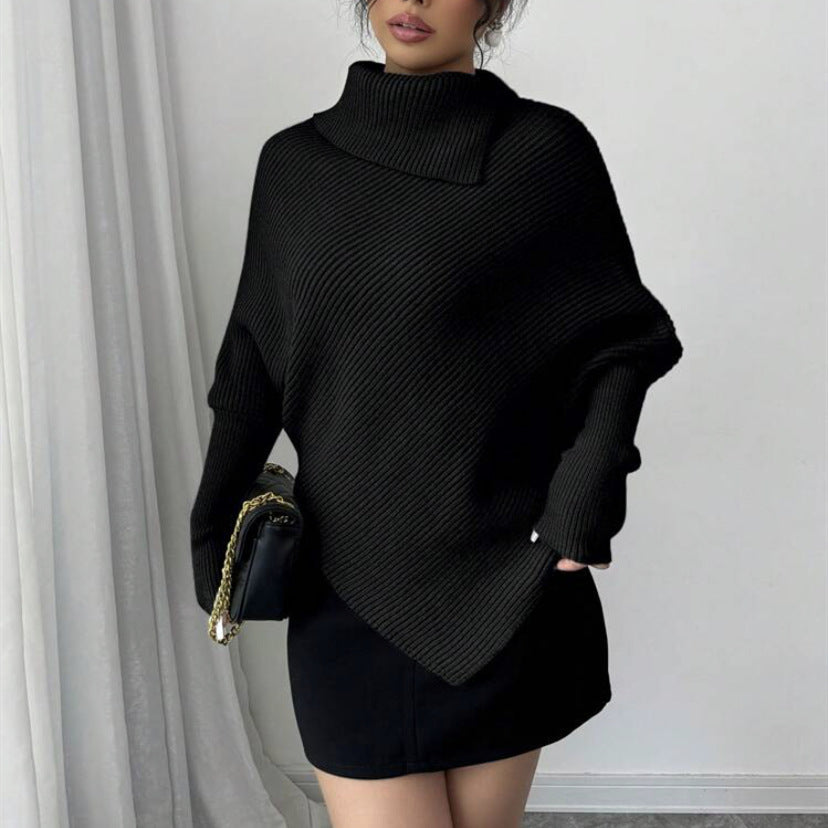 Damen Oversized Strickpullover mit hohem Kragen und asymmetrischer Form