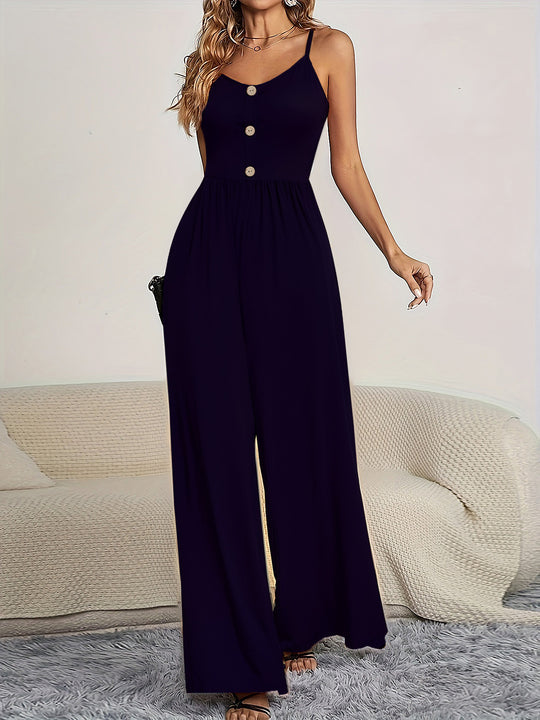 Damen Jumpsuit mit knöpfbarem Oberteil und weitem Bein R&B