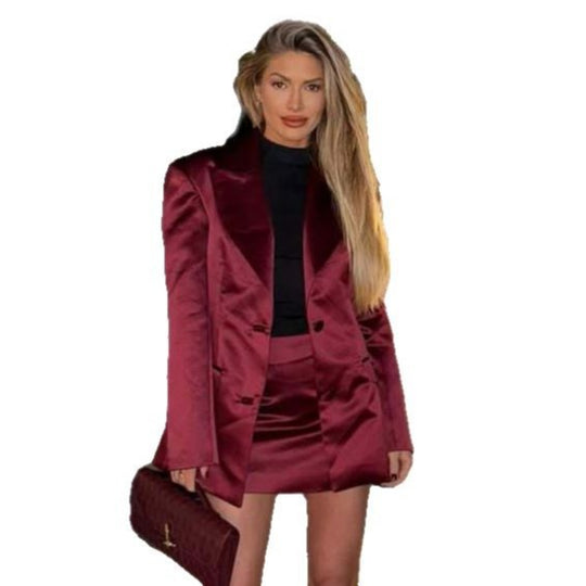 Damen eleganter Satin Blazer mit passendem Minirock R&B