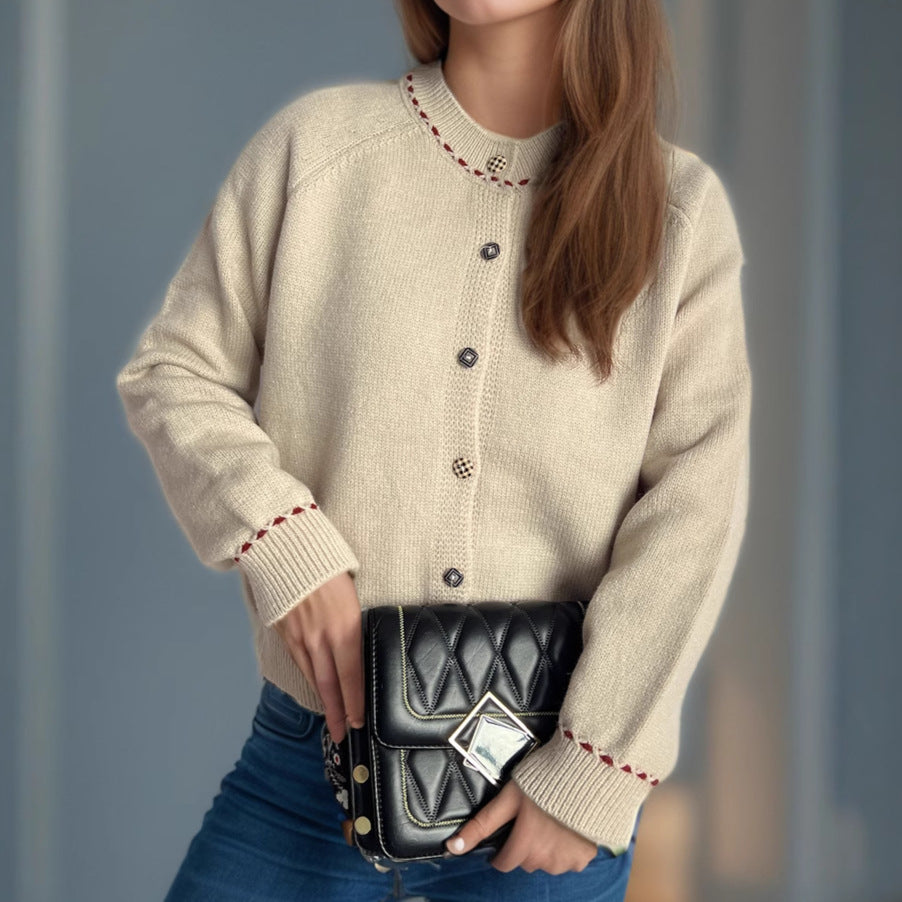 Damen Strickjacke mit dekorativen Knopfdetails und breiten Ärmeln R&B