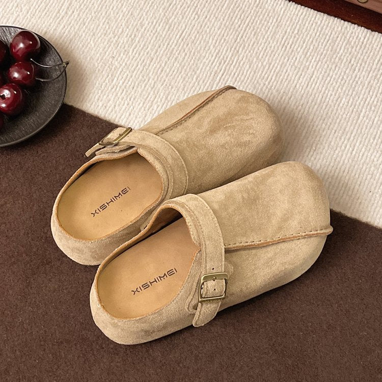 Damen bequeme Clogs aus hochwertigem Wildleder mit verstellbarem Schnallenverschluss R&B