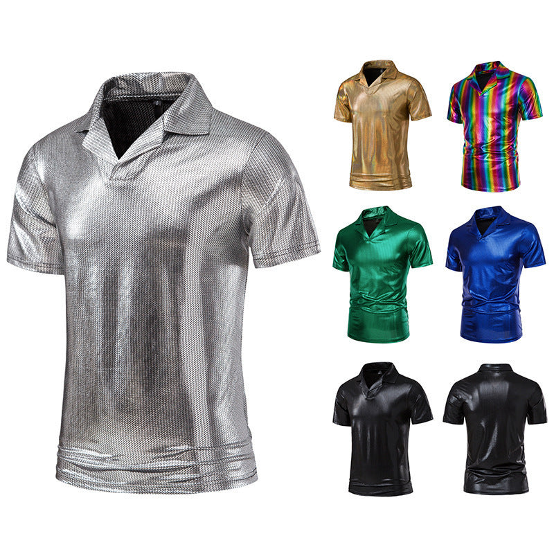 Herren glänzendes Kurzarmhemd mit modernem Design R&B