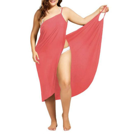 Damen nan vielseitiges Strand-Pareo-Wickelkleid mit Spaghettiträgern und asymmetrischem Saum R&B