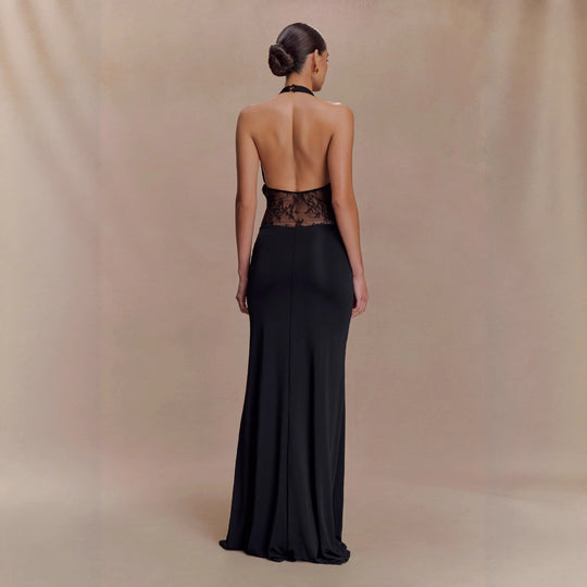 Damen Elegantes Maxikleid mit raffiniertem Spitzenbesatz und Drapierungen R&B