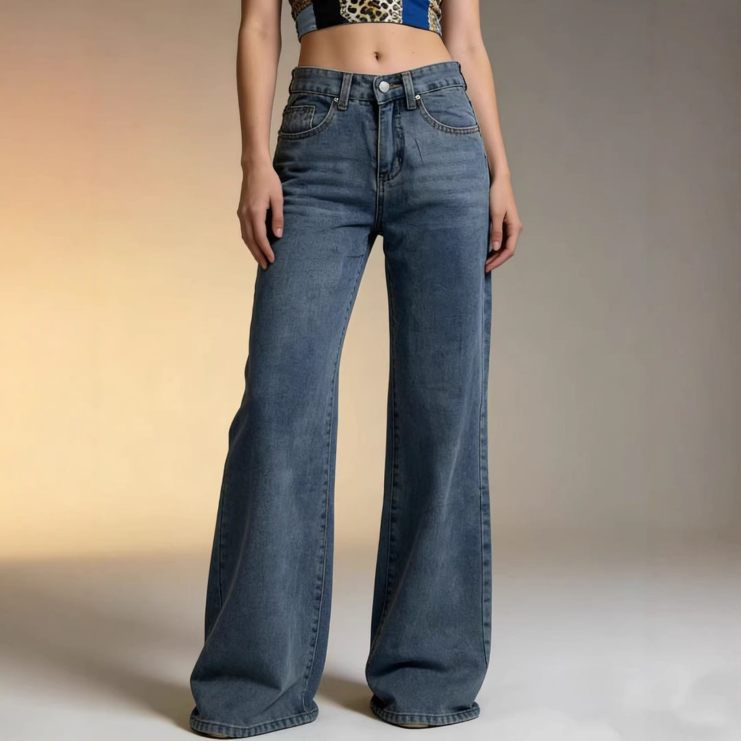 Damen Weite High-Waist Jeans mit besonderen Nahtdetails R&B