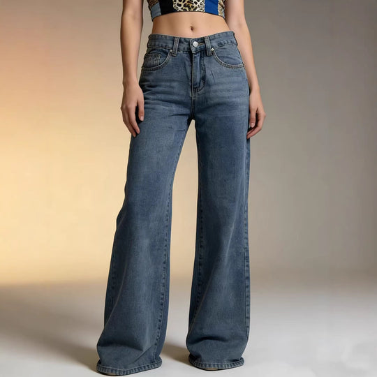 Damen Weite High-Waist Jeans mit besonderen Nahtdetails R&B