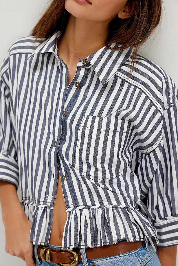 Damen lässige Bluse mit Rüschensaum R&B