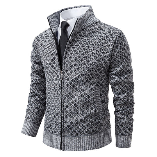 Herren Modische Strickjacke mit hochwertigem Zopfmuster und Reißverschluss R&B