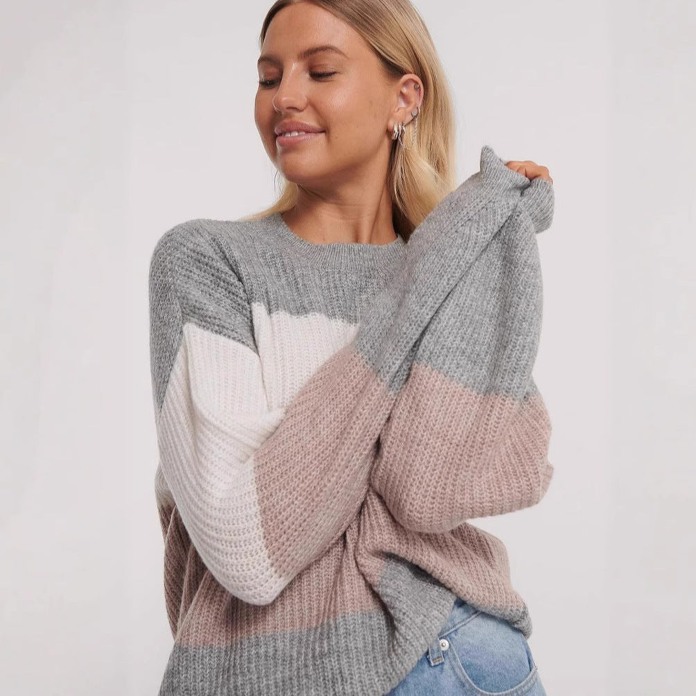 Damen gemütlicher Strickpullover mit modernem Muster und lässigem Schnitt R&B