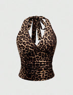 Damen Cut-Out Top mit Leo-Muster R&B