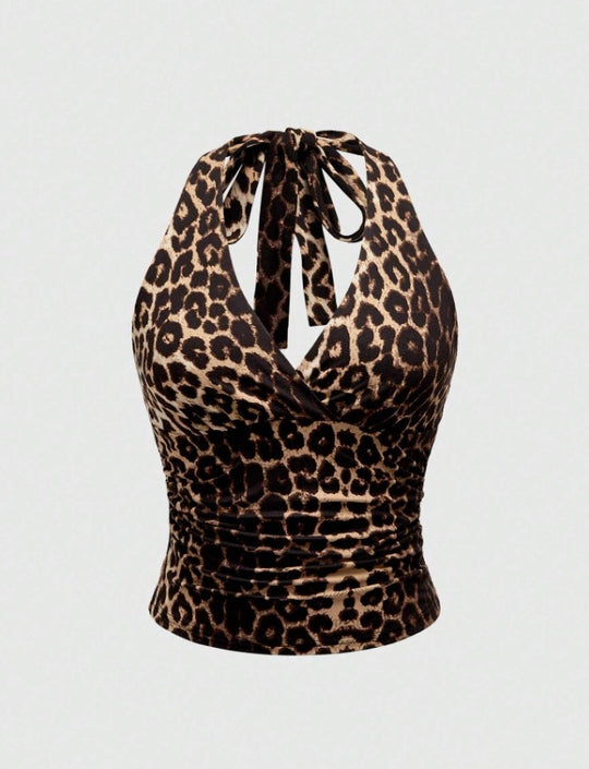 Damen Cut-Out Top mit Leo-Muster R&B