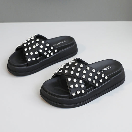 Damen Glitzernde Schlappen mit modischem Riemendesign und rutschfester Sohle R&B