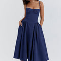 Damen Midikleid mit trägerlosem Design und voluminösem Faltenrock R&B
