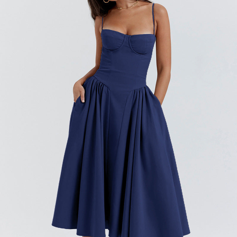 Damen Midikleid mit trägerlosem Design und voluminösem Faltenrock R&B