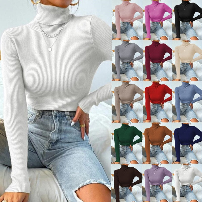 Damen Eleganter Rollkragenpullover mit feiner Rippstruktur