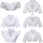 Damen nan Spitzenbolero Bluse mit Stehkragen, 3/4 Ärmeln und BindR&Band R&B