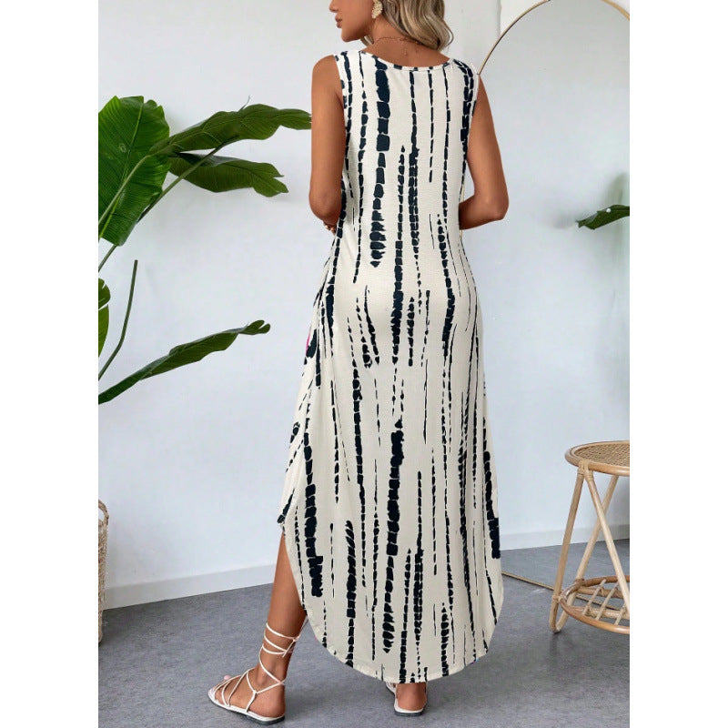 Damen Maxikleid mit seitlichen Taschen und modischem Streifenmuster R&B