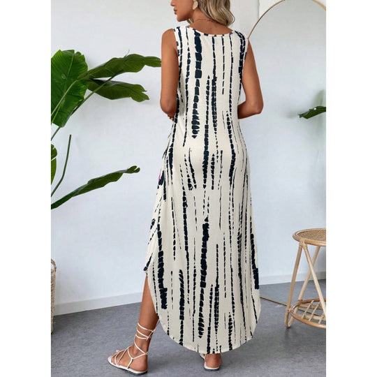 Damen Maxikleid mit seitlichen Taschen und modischem Streifenmuster R&B