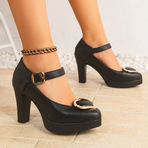 Damen Elegante Pumps mit modischem Riemchen und glamourösem Schnallen-Detail R&B