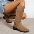 Damen Elegante Stiefel aus weichem mit modischen Knopfdetails R&B