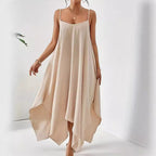 Damen luftiges Maxikleid mit asymmetrischem Saum und feinen Spaghettiträgern R&B