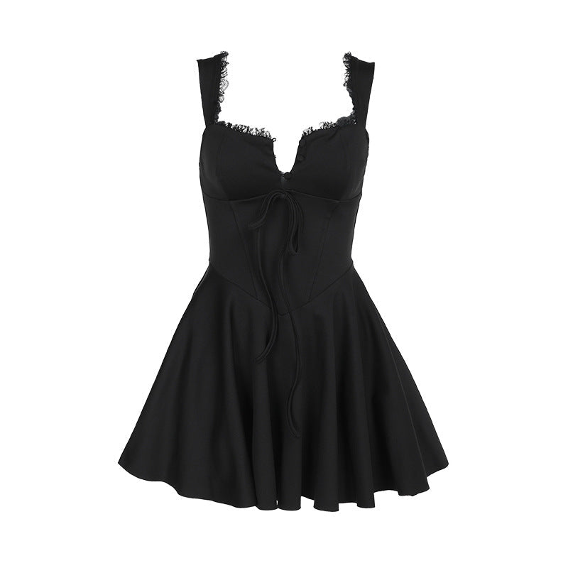 Damen verspieltes Minikleid mit tiefem Ausschnitt und Rüschendetails R&B