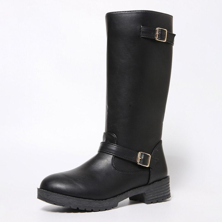 Damen modische Longboots mit eleganter Schnalle und robustem Profilsohle R&B