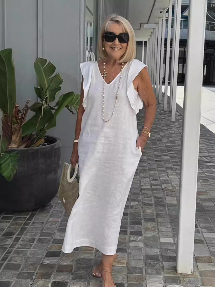 Damen Leichtes Maxikleid mit V-Ausschnitt und seitlichen Taschen R&B
