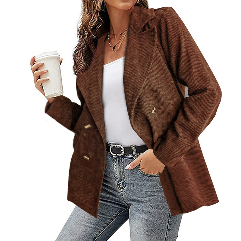 Damen Kunstleder-Blazerjacke mit doppelt gestepptem Kragen und modischem Schnitt R&B